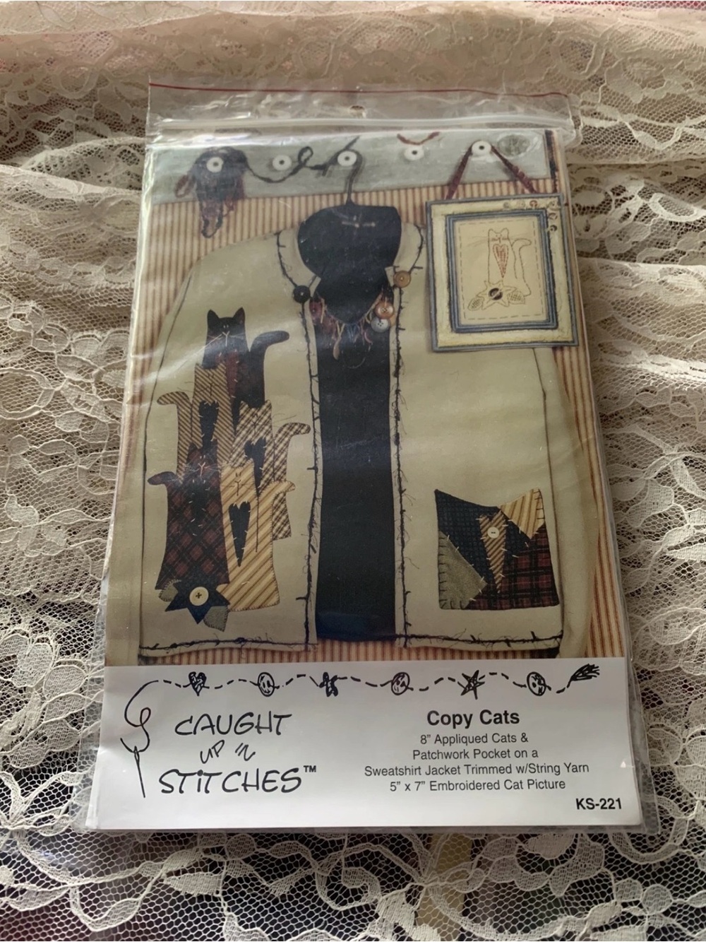CAUGHT UP IN STICHES "Copy Cats" SWEATSHIRT Jacket  Applique NEW